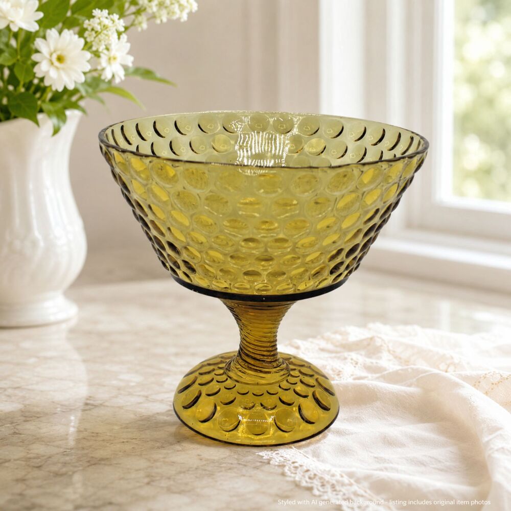 Antique Atterbury Glass Bowl Pedestal Compote Coin Dot Polka Dot Candy Dish